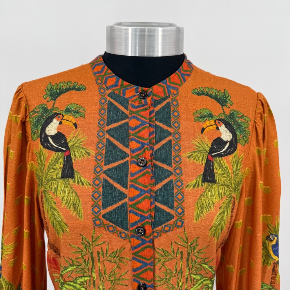 Farm Rio Est Mil Arvor Tropical Jungle Maxi Dress Orange Long‎ Sleeve Small NWT - Picture 6 of 16